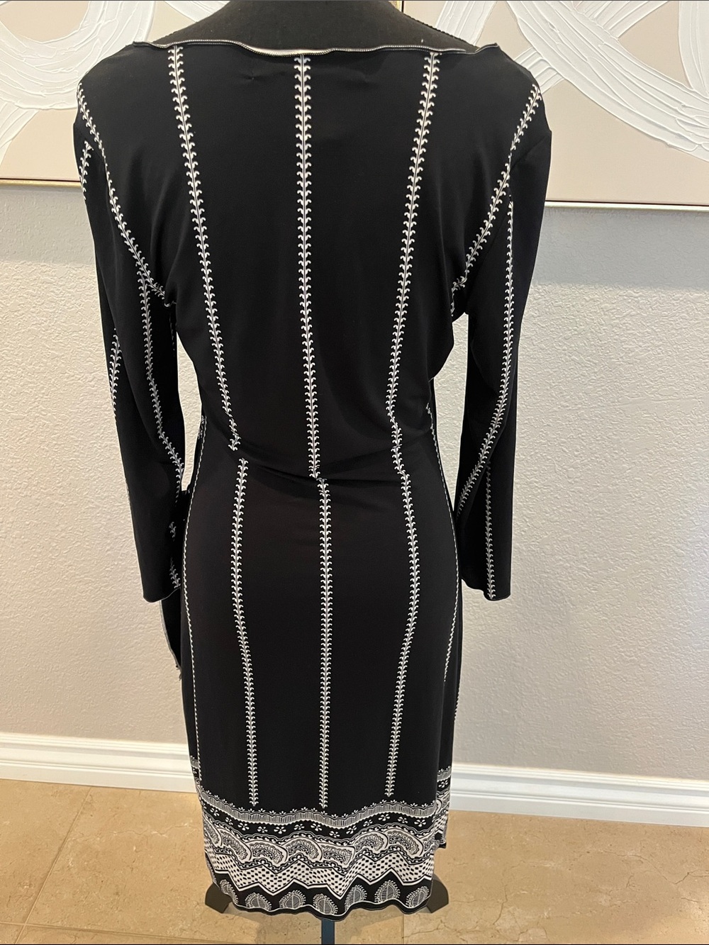 Max Studio Black Midi Dress with White Stitch-Accent and Side Tie - Picture 4 of 5